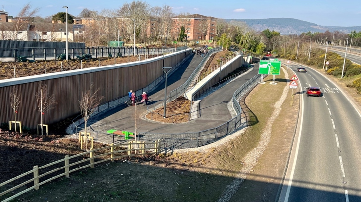Drone view of the Raigmore Active Travel Link on a sunny day