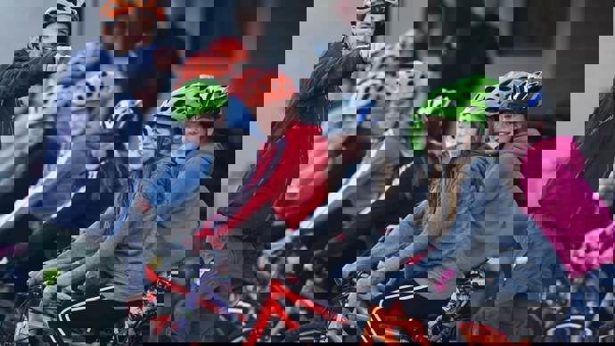 pupils on bikes with their Walk Wheel Cycle Trust I Bike cycle training instructor