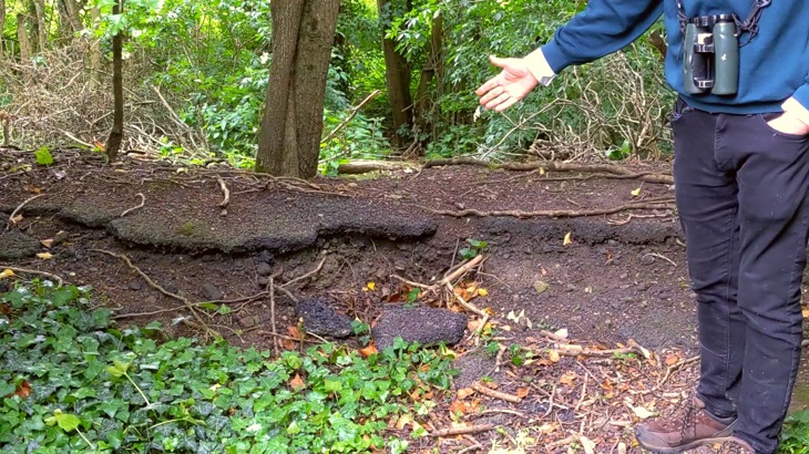 Walk Wheel Cycle Trust ecology volunteer Will Duckworth Stands Over Remnants Of Kelston for Saltford Railway Platform