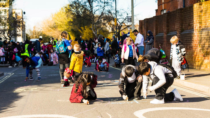 Children enjoying School Streets at St Mary's Primary School 