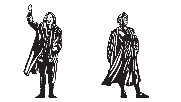 Illustrations of the heroes being celebrated in Liverpool through Walk Wheel Cycle Trust's Portrait Benches project