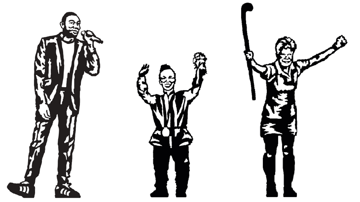 Illustrations of the heroes being celebrated in Birmingham through Walk Wheel Cycle Trust's Portrait Benches project