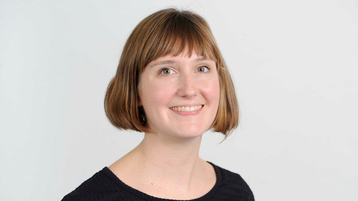 A headshot image against a white background of Tierney Lovell, Inclusive Design Manager at Walk Wheel Cycle Trust 