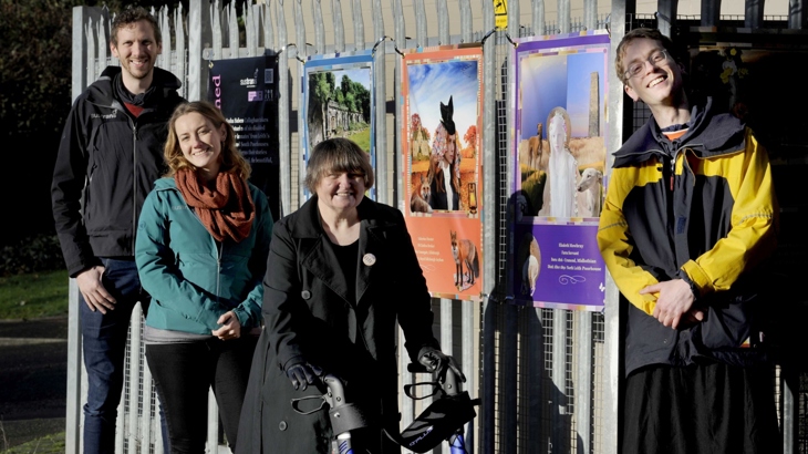 Disability History Month artists and Walk Wheel Cycle Trust staff at Sasha Saben Callaghan's installation on National Cycle Network Route 75.