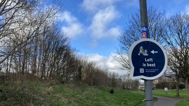 trial left is best sign in on sunny day on the bristol and bath railway path