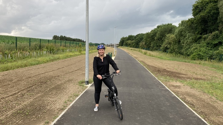 Geraldine Mcfadden, Communications & Marketing Officer for Walk Wheel Cycle Trust in Northern Ireland enjoys the new Strathfoyle Greenway near her Derry home.