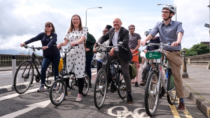 Minister for Active Travel, Cllr. Angus Millar, Carole Patrick and members of the local community at the launch of the South City Way.