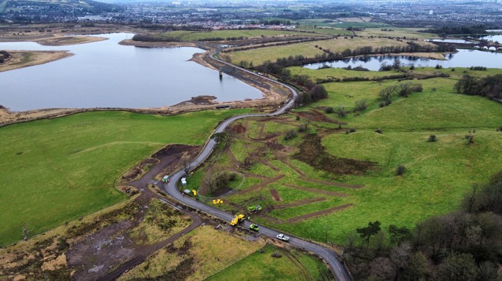 Aerial Photo Of Aurs Road in East Renfrewshire, showing water and land
