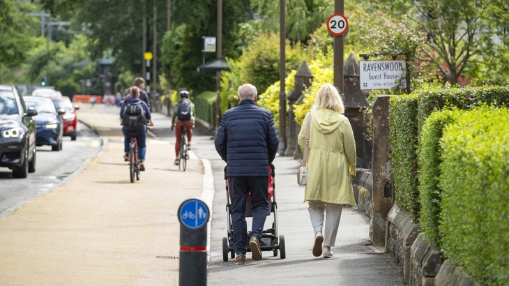 People cycling on segregated infrastructure in Causewayhead.