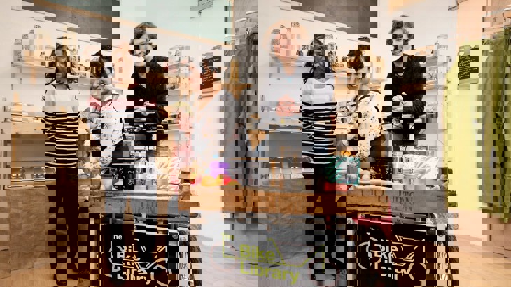 family testing cargo bike