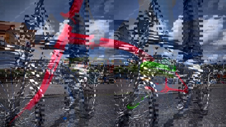 Close up of bike frame and pedals