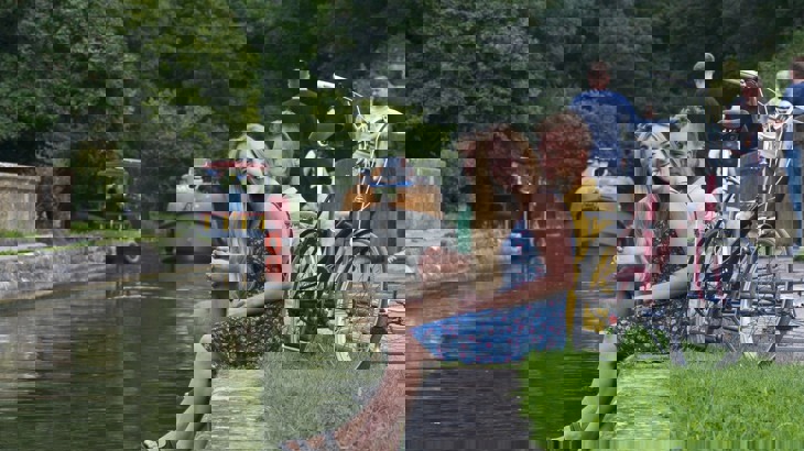 Friends Sitting By Canal