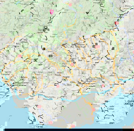 Map of route Cardiff to Brecon