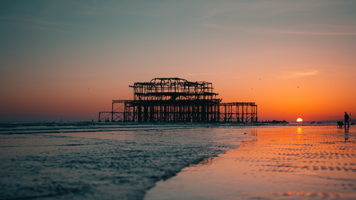 Silhouette of Brighton West Pier during sunset