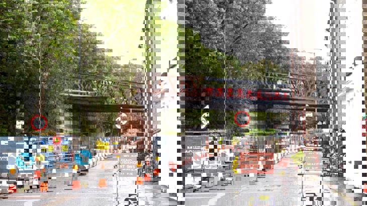 A bridge on a Glasgow street undergoing construction work