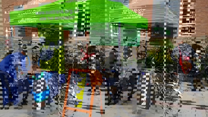 Dr Bike tent in Derby with a bike outside 