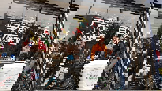 Healthy Street Officer Samuel Dillon with Bon Velo owner Karina Krause. 