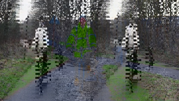 Rob Winslade riding his trailer on the Spen Valley Greenway