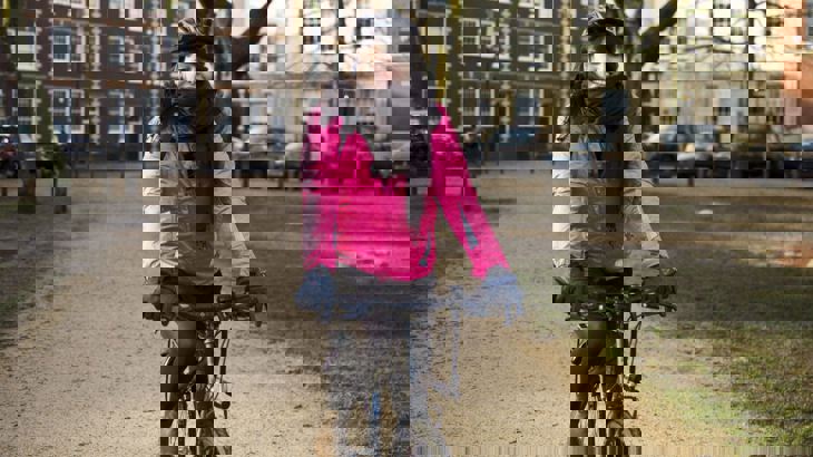 woman on bike in winter