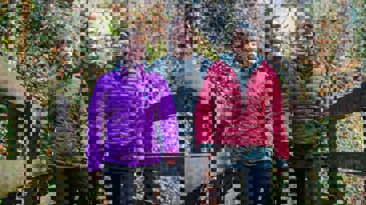 Three walkers on bridge in Killecrankie Gorge, National Route 7