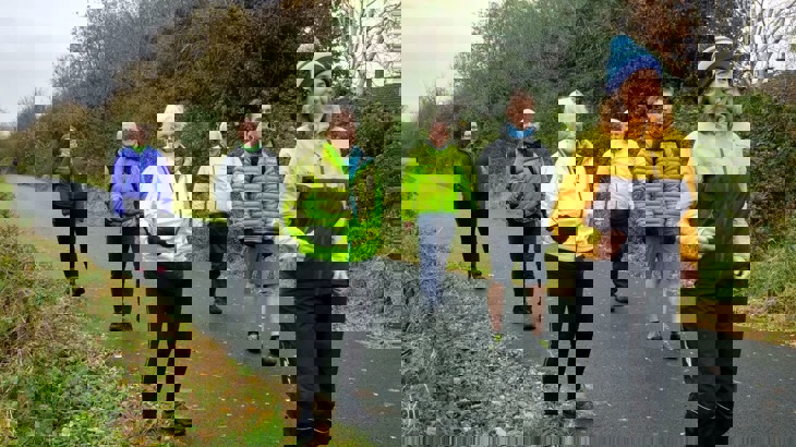 group of volunteers on a socially distanced led walk on the comber greenway, Belfast