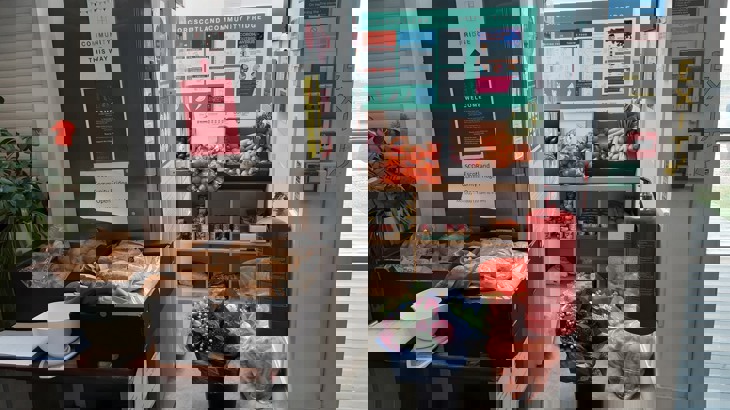 Community food fridge stocked up via cargo bike