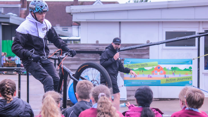 Fusion Extreme stunt demo as prize for pupils achieving silver Active Travel School Award 